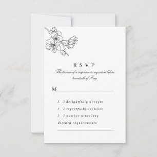 Black & White Line Drawn Blossoms Wedding RSVP Card