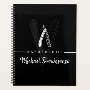 Black White Lineart Logo Razor Barber Planner