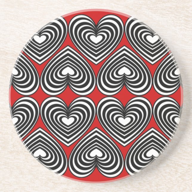 Black & White Lined Hearts Coaster (Front)