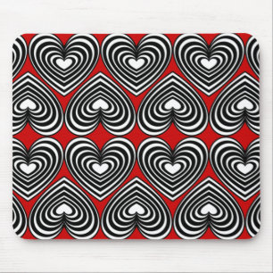 Black & White Lined Hearts Mouse Pad