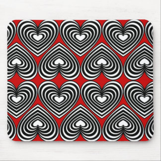 Black & White Lined Hearts Mouse Pad