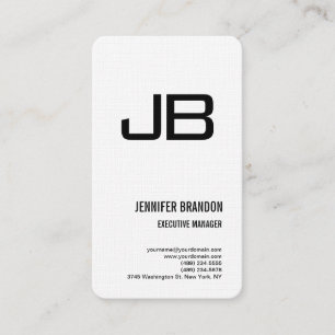 Black White Linen Monogram Minimalist Modern Plain Business Card