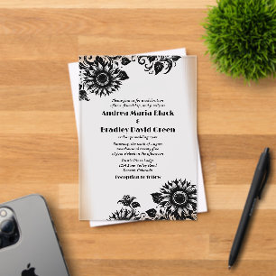 Black White Linocut Sunflower Wedding Acrylic Invitations