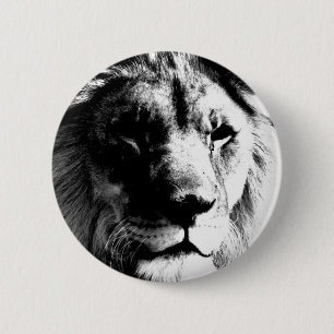 Black & White Lion 2 Inch Round Button