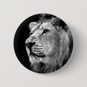 Black & White Lion 2 Inch Round Button