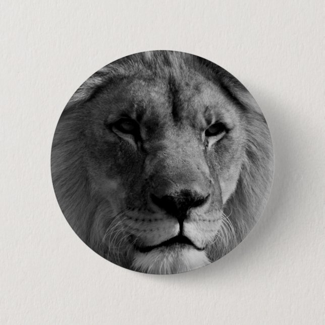 Black & White Lion 2 Inch Round Button (Front)