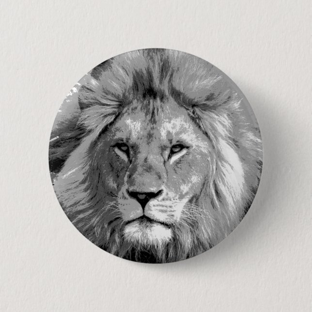 Black White Lion 2 Inch Round Button (Front)