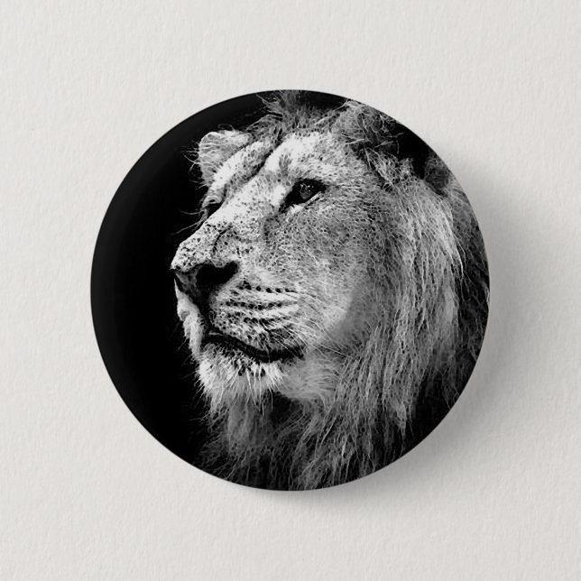 Black & White Lion 2 Inch Round Button (Front)