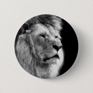 Black White Lion 2 Inch Round Button