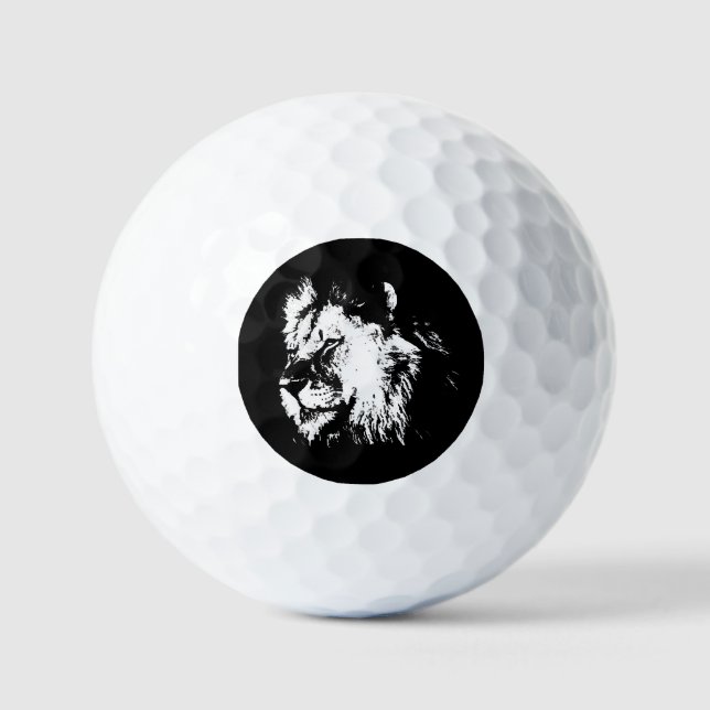 Black White Lion - Animal Pop Art Golf Balls (Front)