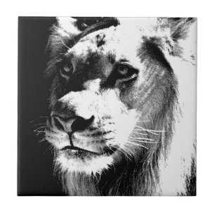 Black White Lion Artwork Photo Ceramic Tile