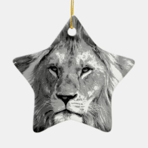 Black White Lion Ceramic Ornament