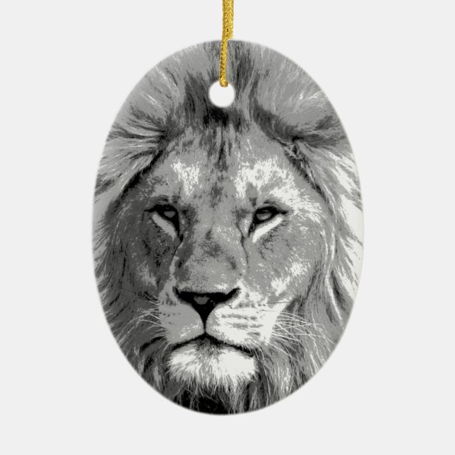 Black White Lion Ceramic Ornament (Front)