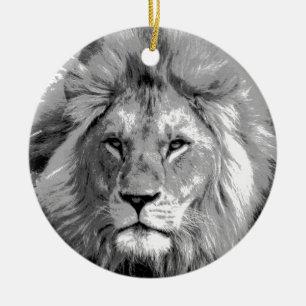 Black White Lion Ceramic Ornament