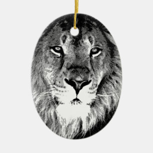 Black & White Lion Ceramic Ornament