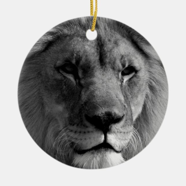 Black & White Lion Ceramic Ornament (Front)