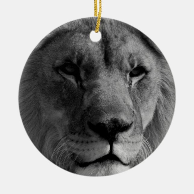 Black & White Lion Christmas Ornament (Front)
