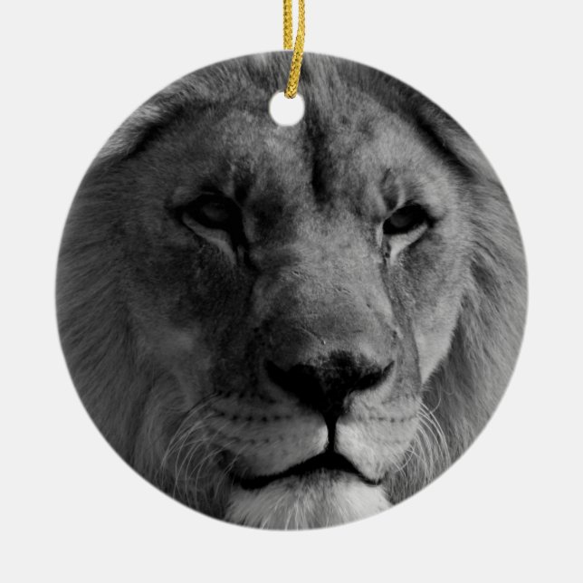 Black & White Lion Christmas Ornament (Front)