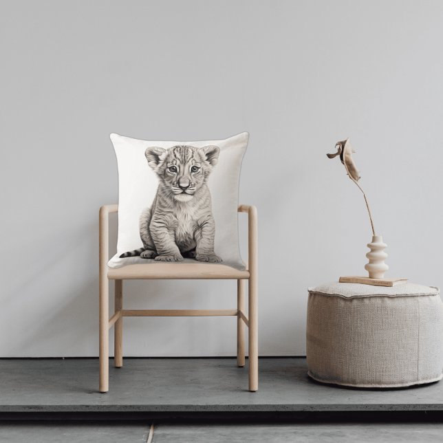 Black & White Lion Cub Square Throw Pillow (Creator Uploaded)