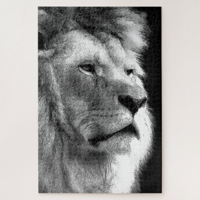 Black White Lion Jigsaw Puzzle (Vertical)
