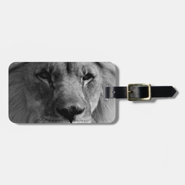 Black & White Lion Luggage Tag (Front Horizontal)