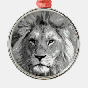 Black White Lion Metal Ornament
