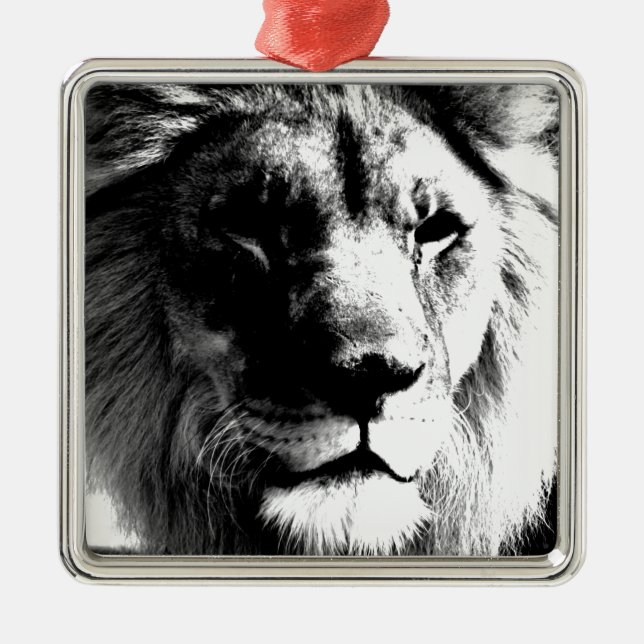 Black & White Lion Metal Ornament (Front)