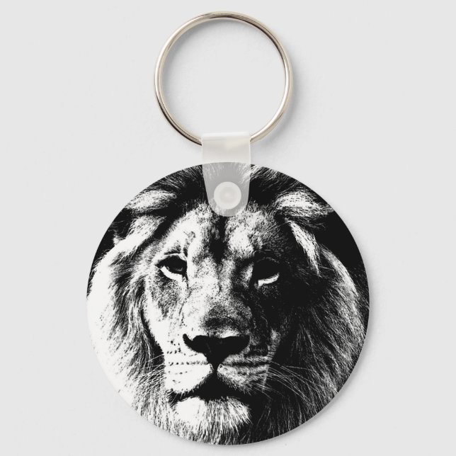 Black White Lion Motivational Challenge Keychain (Front)