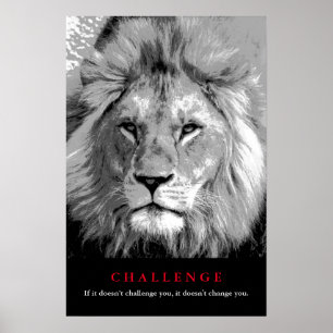 Black & White Lion Motivational Challenge Poster