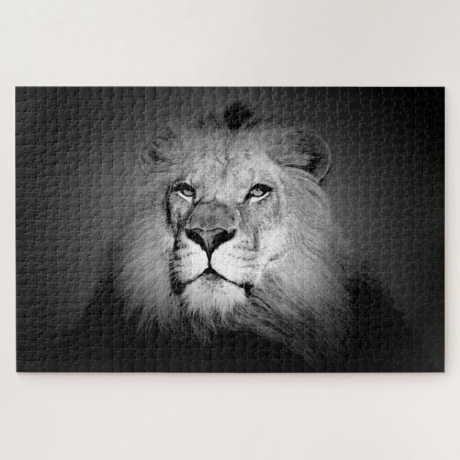 Black White Lion Motivational Leadership Jigsaw Puzzle (Horizontal)