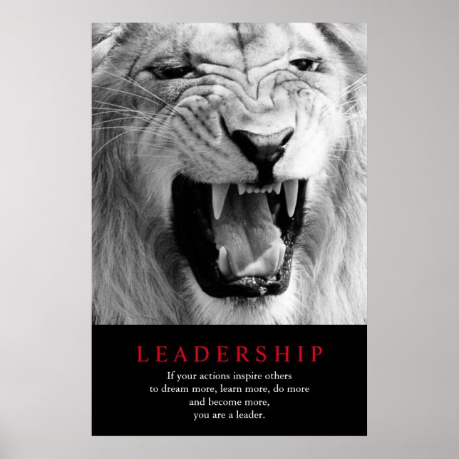 Black & White Lion Motivational Leadership Poster (Front)