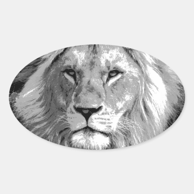 Black White Lion Oval Sticker (Front)