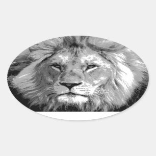 Black White Lion Oval Sticker