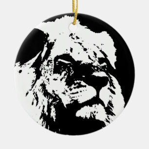 Black & white lion pop art ceramic ornament