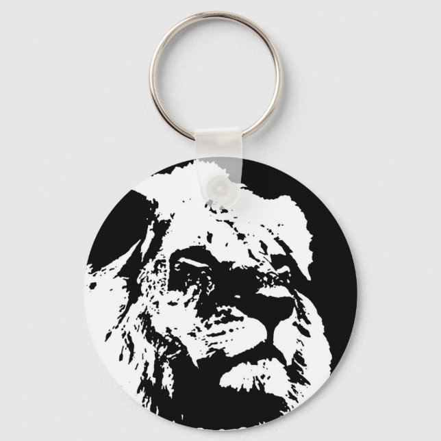 Black & white lion pop art keychain (Front)