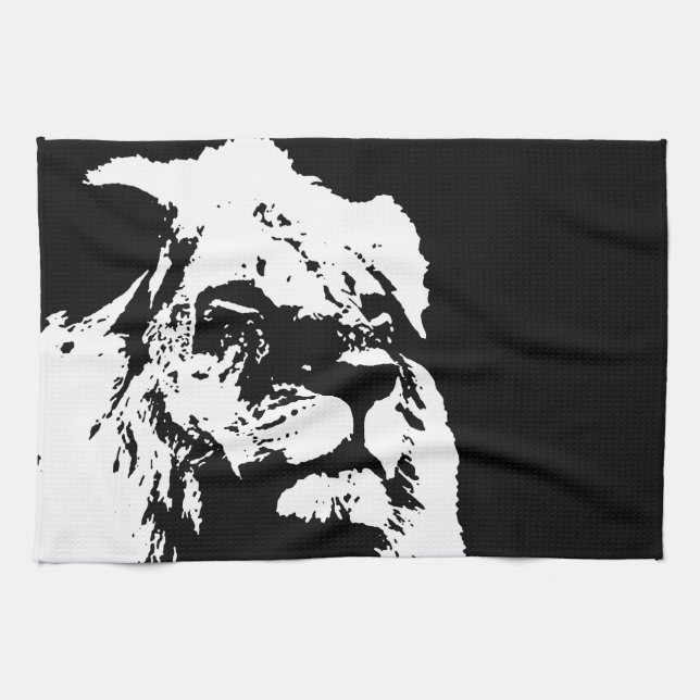 Black & white lion pop art kitchen towel (Horizontal)