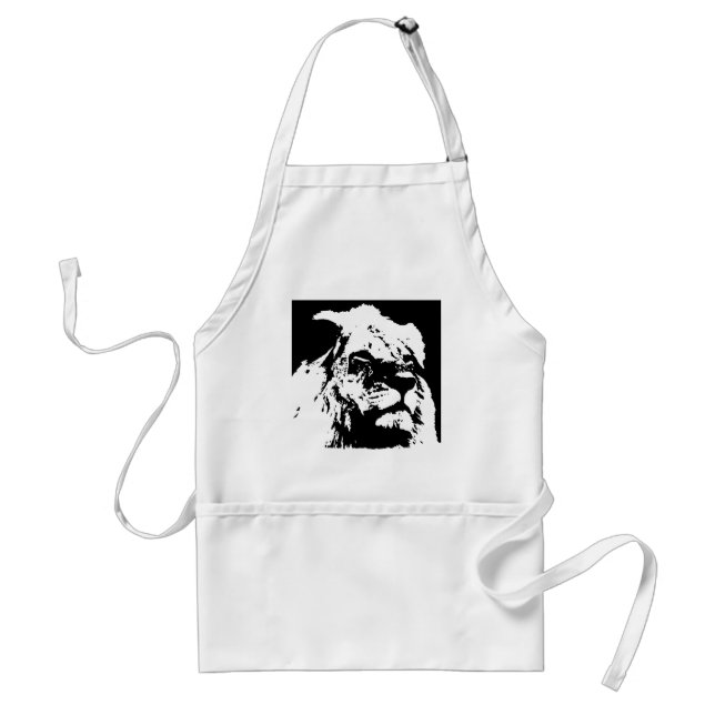 Black & white lion pop art standard apron (Front)