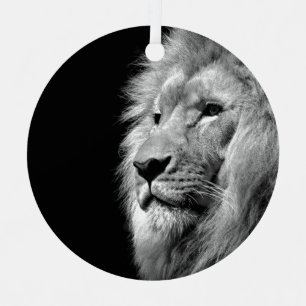 Black White Lion Portrait - Animal Photography Christmas Ornament