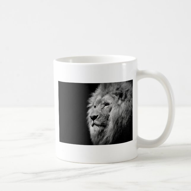 Black White Lion Portrait - Animal Photography Coffee Mug (Right)