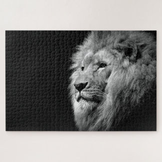 Black White Lion Portrait - Animal Photography Jigsaw Puzzle