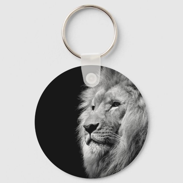 Black White Lion Portrait - Animal Photography Keychain (Front)