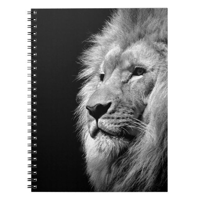 Black White Lion Portrait - Animal Photography Notebook (Front)