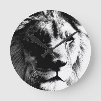 Black & White Lion Round Clock