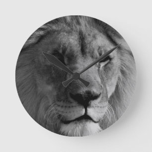 Black & White Lion Round Clock