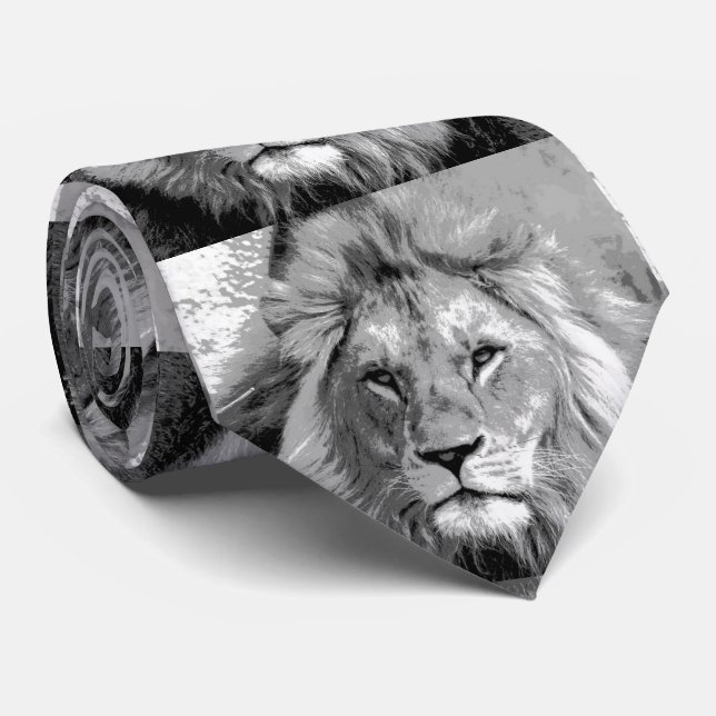 Black White Lion Tie (Rolled)