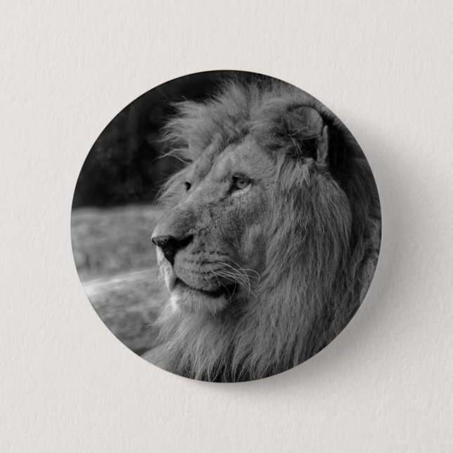 Black & White Lion - Wild Animal 2 Inch Round Button (Front)