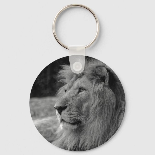 Black & White Lion - Wild Animal Keychain (Front)