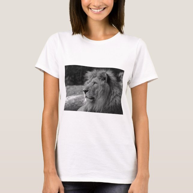 Black & White Lion - Wild Animal T-Shirt (Front)