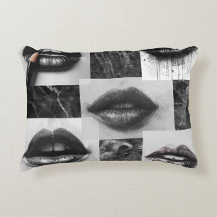 Black & White Lips Collage Accent Pillow