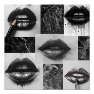 Black & White Lips Collage Glossy Poster